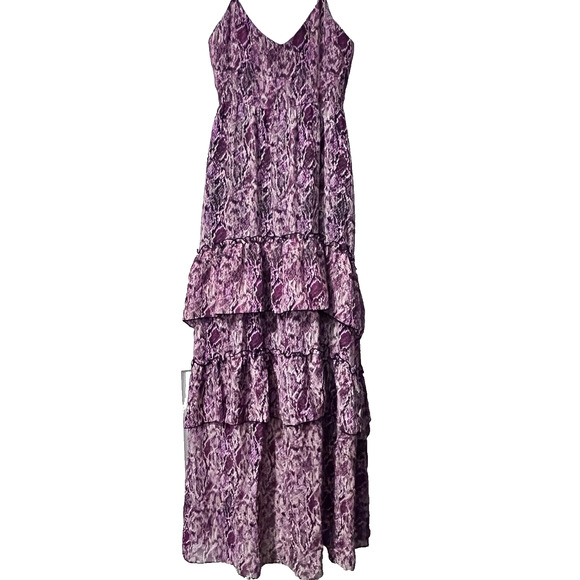 Bar 111 Maxi Dress SZ M Purple Snake Print Babydoll Straps Fairy Flowy Tiered Y2 - Picture 5 of 13